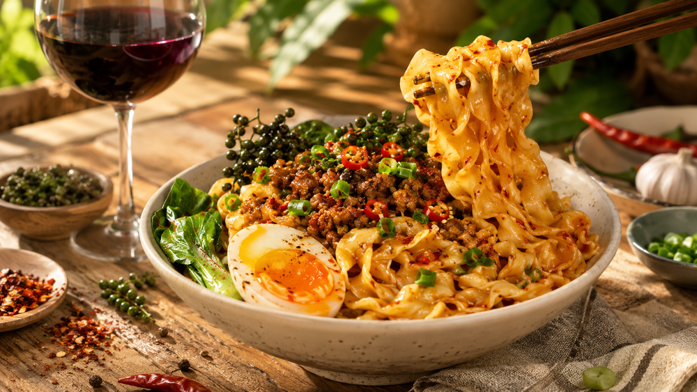 Unique Pickled and Chopped Chilli with Plant-based Meat Sauce Dry Noodles